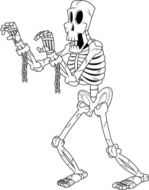 Kafatası olan bir robotun çizgi film çizimi
