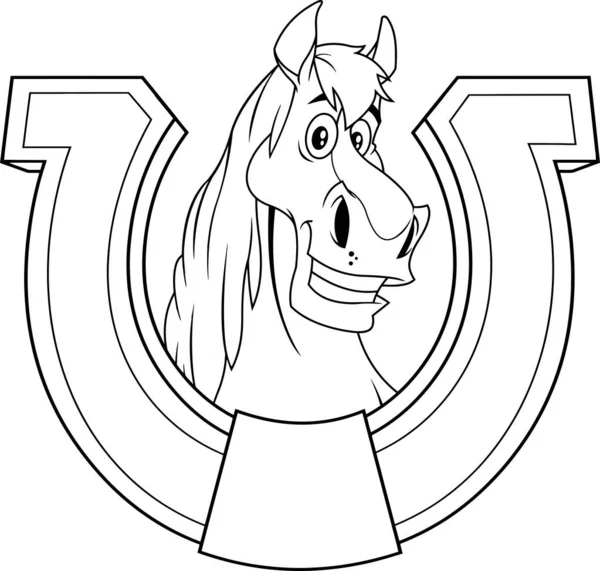 Αστεία Άλογο Μασκότ Χαρακτήρα Κινουμένων Σχεδίων Πάνω Από Ένα Κενό — Διανυσματικό Αρχείο