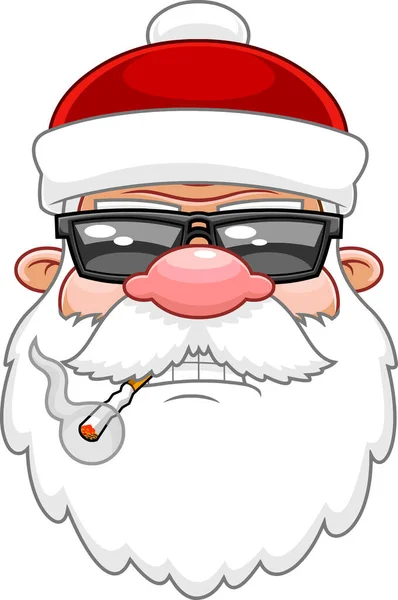 Drôle Santa Claus Visage Portrait Personnage Bande Dessinée Vecteur Main — Image vectorielle