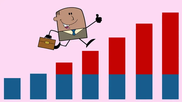 African American Businessman Giving A Thumb Up And Running Over Growing Bar Chart On Background — Stock Photo, Image