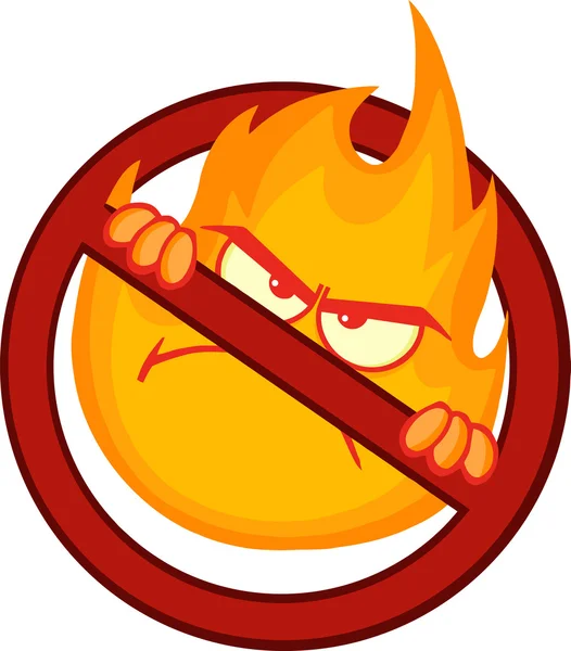 Stop Fire Sign With Angry Burning Flame Cartoon Character — Stock Photo, Image