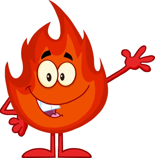 Feliz fuego dibujos animados carácter agitando — Foto de Stock