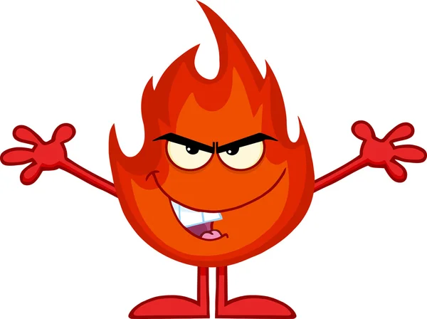 Böse Feuer Cartoon-Figur mit offenen Armen — Stockfoto