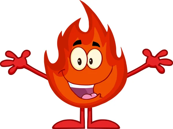 Glücklich Flamme-Cartoon-Figur mit offenen Armen — Stockfoto