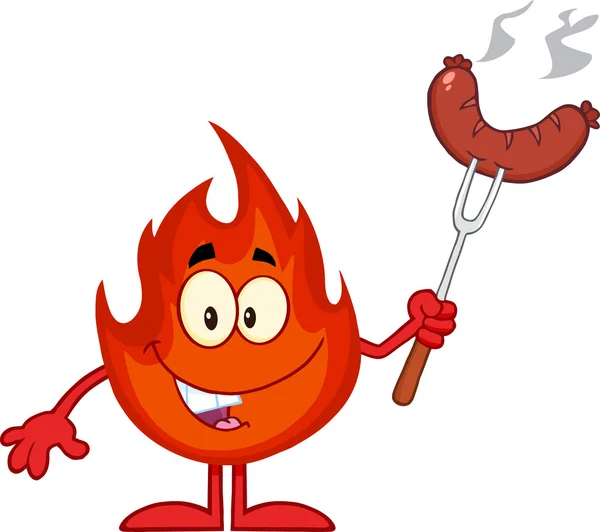 Lame Cartoon Mascot Character With Sausage On Fork — Stock Photo, Image