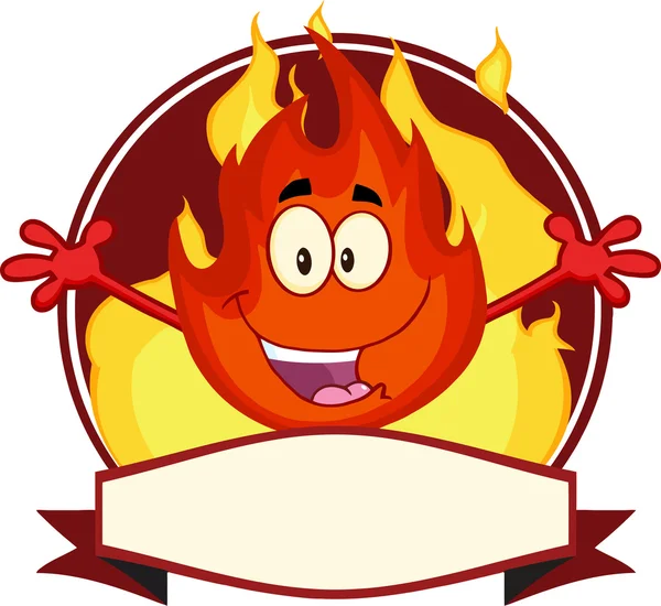 Flame Cartoon Mascot Label — Stock Photo, Image