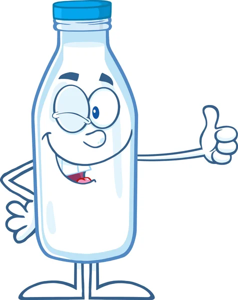 Winking Milk Bottle Cartoon Character Giving A Thumb Up — Stock Photo, Image