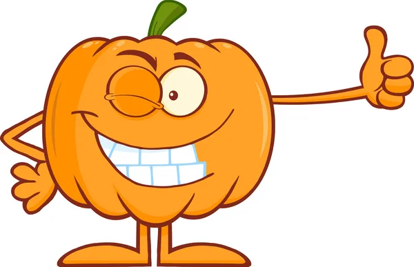 Winking Halloween Pumpkin Character Giving A Thumb Up — Stock Photo, Image
