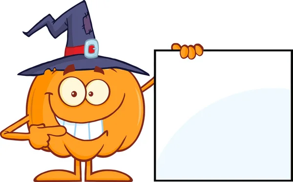 Smiling Halloween Pumpkin With A Witch Hat Character Showing A Blank Sign — Stock Photo, Image