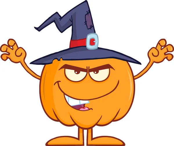 Skrämma halloween pumpa med en häxa hatt — Stockfoto