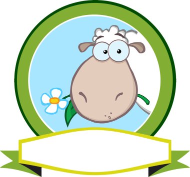 Çizgi film yeşil daire etiket koyun ve kurdele ile