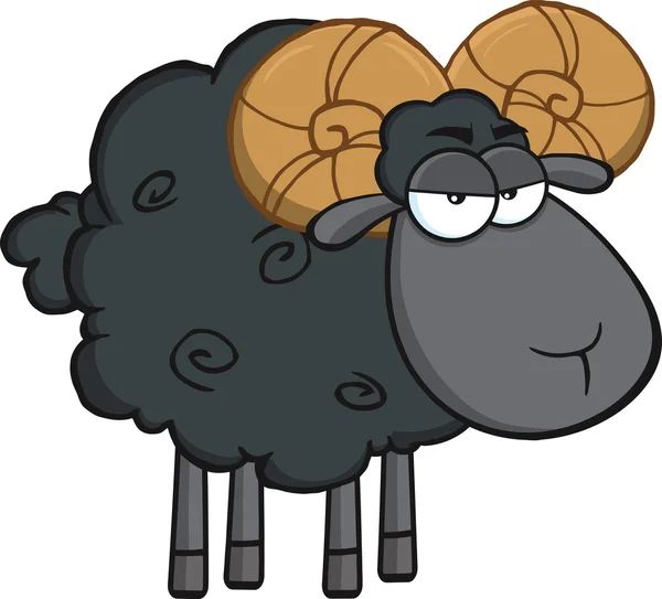 Angry Black Ram Sheep Cartoon Character — Stock Photo, Image