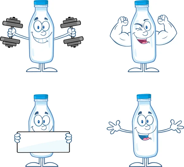 Divertidos personajes de dibujos animados de botella de leche 1. Conjunto colección — Foto de Stock