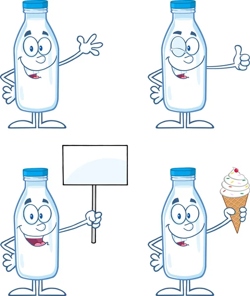 面白い牛乳瓶の漫画のキャラクターは、2。コレクション セット — ストック写真