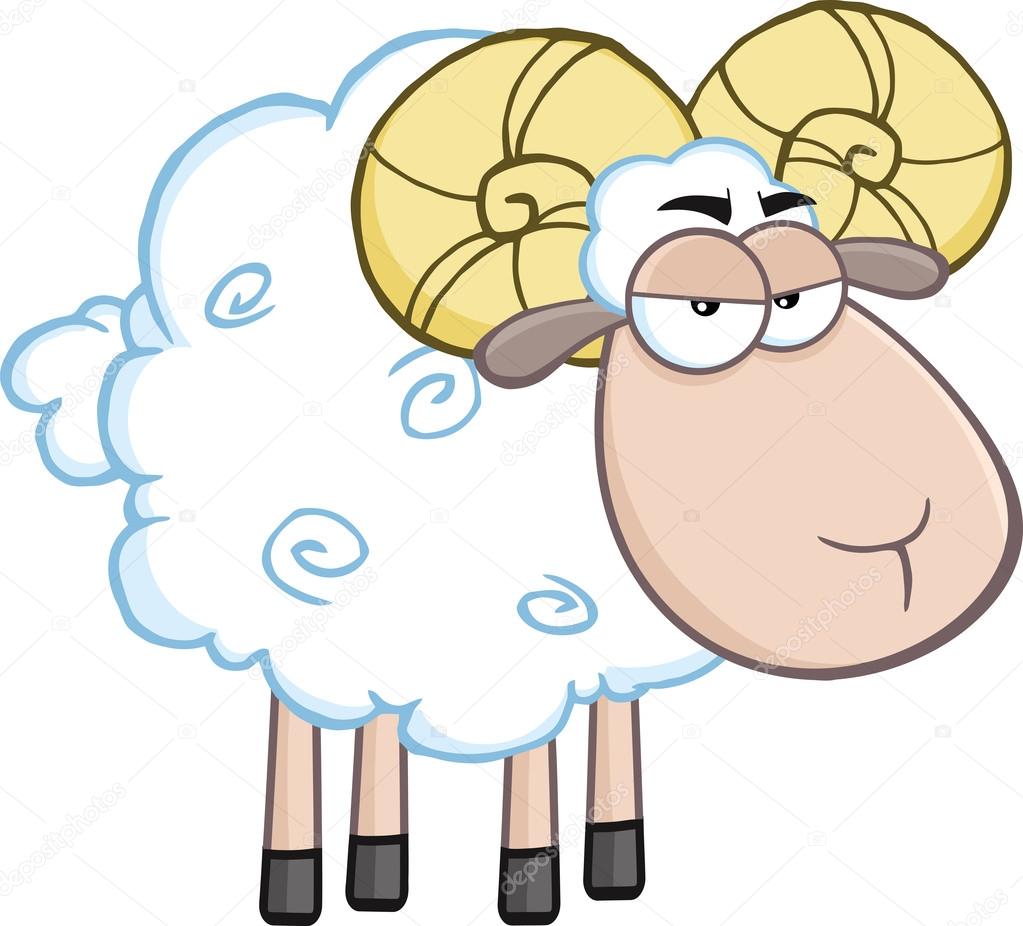 Carácter de la historieta de oveja carnero enojado: fotografía de stock