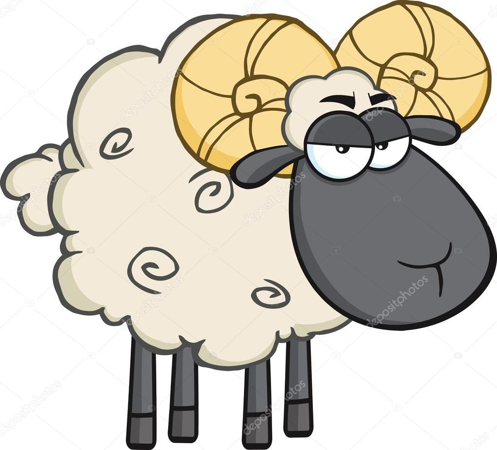 Angry Black Head Ram Sheep Cartoon Character