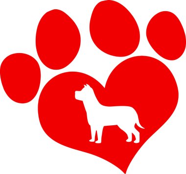 Kırmızı aşk pençe baskı ile köpek siluet