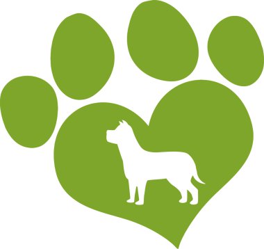 Yeşil aşk pençe baskı ile köpek siluet