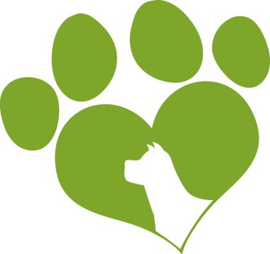 Yeşil aşk pençe baskı ile köpek kafası siluet