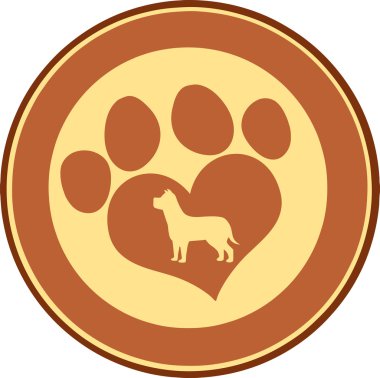 Aşk pençe baskı Brown daire afiş ile köpek siluet