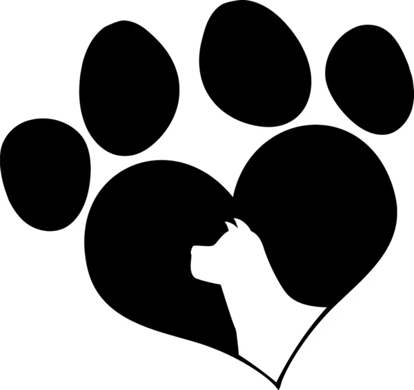 Black Love Paw Print With Dog Head Silhouette — Stock Photo, Image