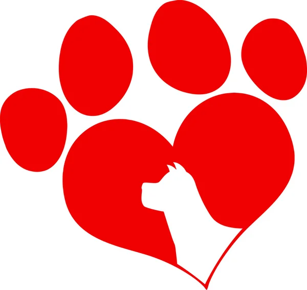 Roter Love Paw Print mit Hundekopf-Silhouette — Stockfoto