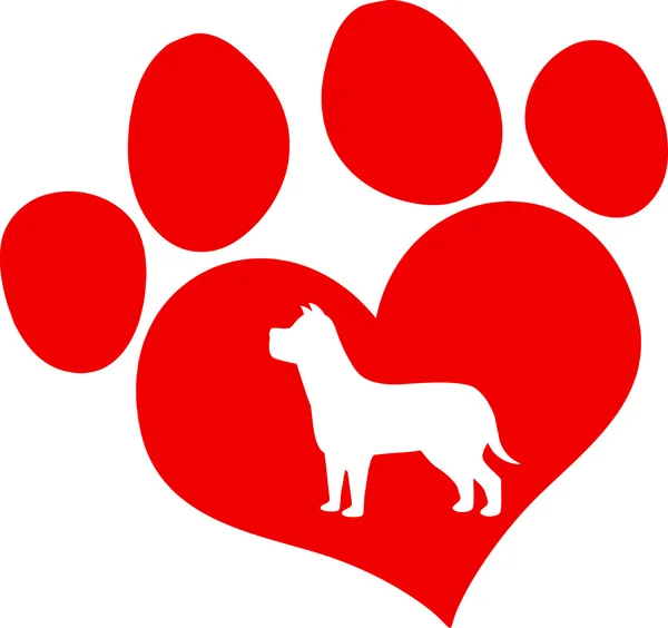 Roter Love Paw Print mit Hundesilhouette — Stockfoto