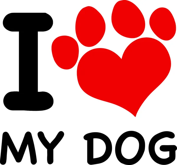 J'aime mon texte de chien avec Red Heart Paw Print — Photo