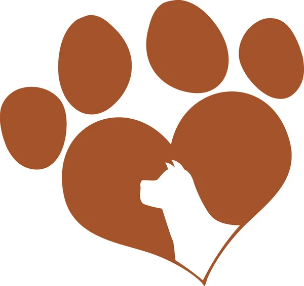 Kahverengi aşk pençe baskı ile köpek kafası siluet — Stok fotoğraf