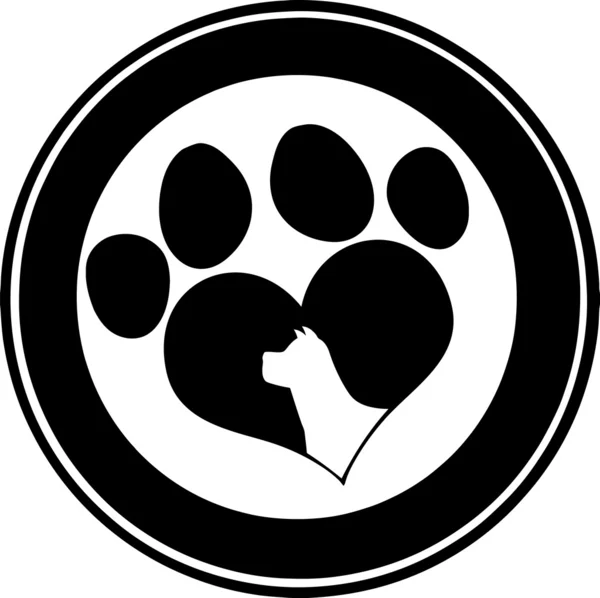 Diseño de pancarta de círculo negro con estampado de pata de amor con silueta de cabeza de perro —  Fotos de Stock