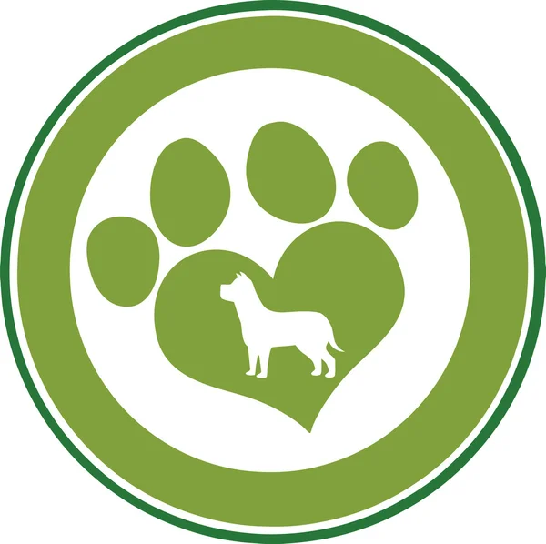 Liefde Paw Print groene cirkel Banner ontwerp met hond silhouet — Stockfoto