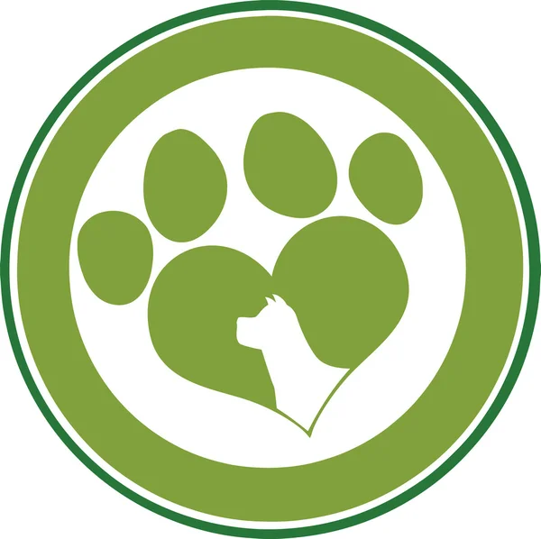 Love Paw Print Green Circle Banner Design With Dog Head Silhouette — Stock Photo, Image