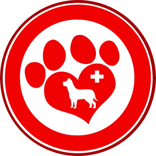 Tierärztliche Liebe Pfote Print roter Kreis Banner Design mit Hund und Kreuz — Stockfoto
