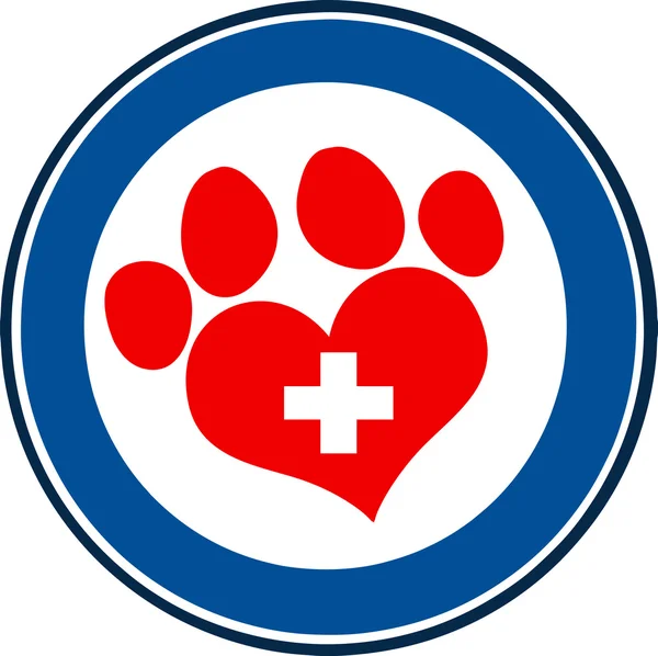 Projeto veterinário da bandeira do círculo azul da impressão da pata do amor com cruz — Fotografia de Stock