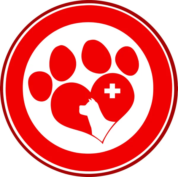 Veterinary Love Paw Print Red Circle Banner Design With Dog Head And Cross — Stock Photo, Image