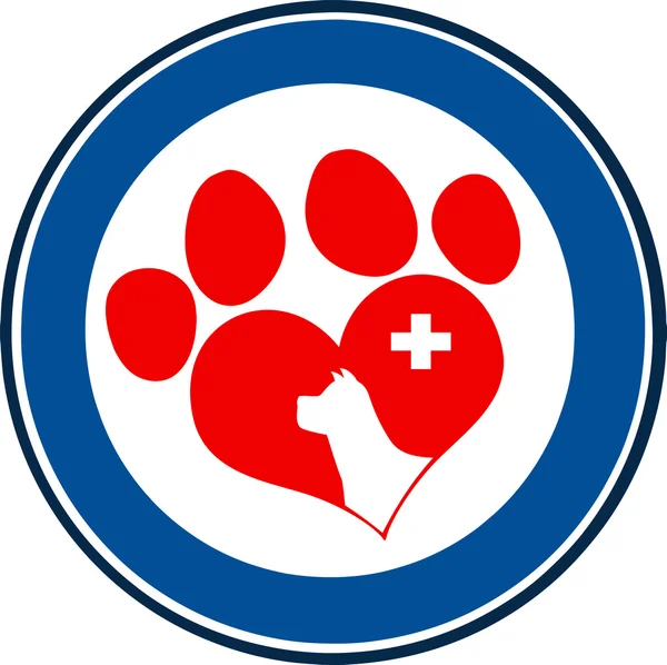 Conception de bannière de cercle bleu d'impression de patte d'amour vétérinaire avec la tête et la croix de chien — Photo