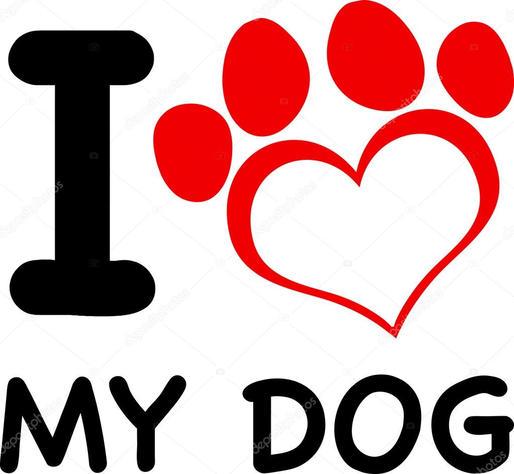I Love My Dog Text With Red Heart Paw