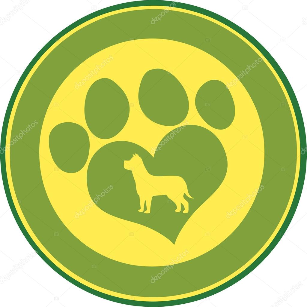 Love Paw Print Circle Banner Design With Dog Silhouette