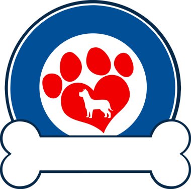 Aşk pençe köpek ve kemik veteriner Blue Circle etiket tasarımı