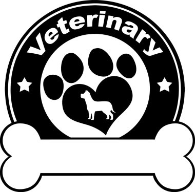 Aşk pençe köpek ve kemik metin altında veteriner siyah daire etiket tasarımı