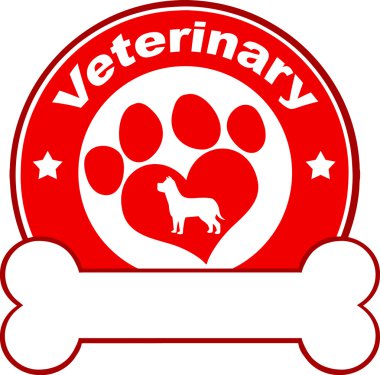 Aşk pençe köpek ve kemik metin altında veteriner kırmızı daire etiket tasarımı