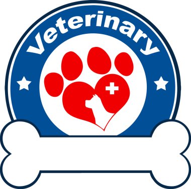 Veteriner Blue Circle etiket tasarım sevgi ile köpek pençe, Cross ve metin altında kemik