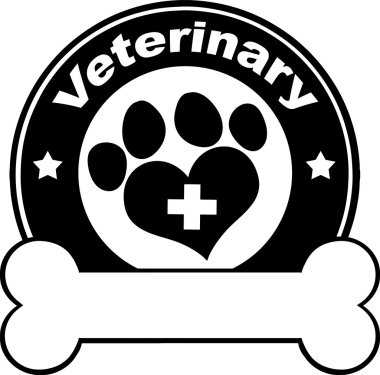 Veteriner siyah daire etiket tasarımı ile aşk pençe baskı, çapraz ve metin altında kemik