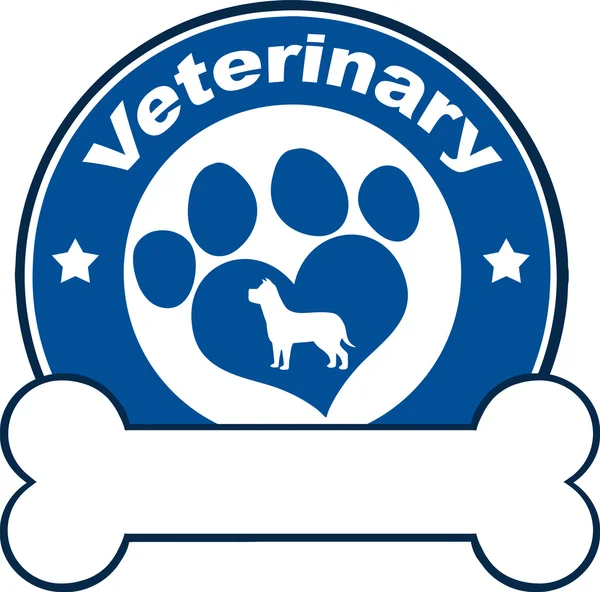 Veterinary Blue Circle Label With Love Paw Dog And Bone Under Text — Stock Photo, Image