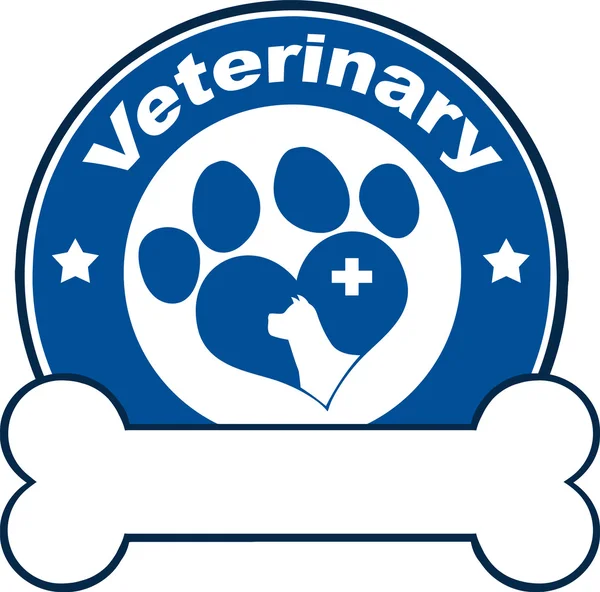 Veterinary Blue Circle Label With Love Paw Dog, Cross And Bone Under Text — Stock Photo, Image