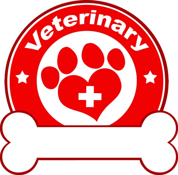 Veterinary Red Circle Label Design With Love Paw Print,Cross And Bone Under Text — Stock Photo, Image