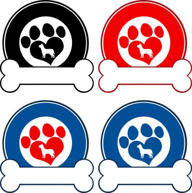 Aşk hayvan hastalıklarıyla ilgili daire etiketlerle köpek ve kemik pençe. Koleksiyonu kümesi