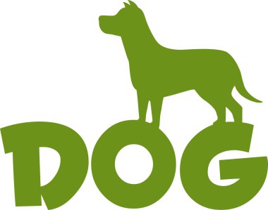 Metin çizim üzerinde köpek yeşil siluet