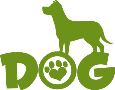 Aşk pençe baskı metnin üzerine Köpek yeşil siluet