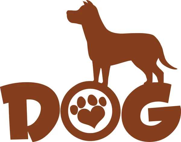 Dog Brown Silhouette Over Text With Love Paw Print — Stock Photo, Image